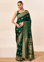 Satin Silk Woven Jacquard Designer Green Festive Ceremonial Stylish Saree