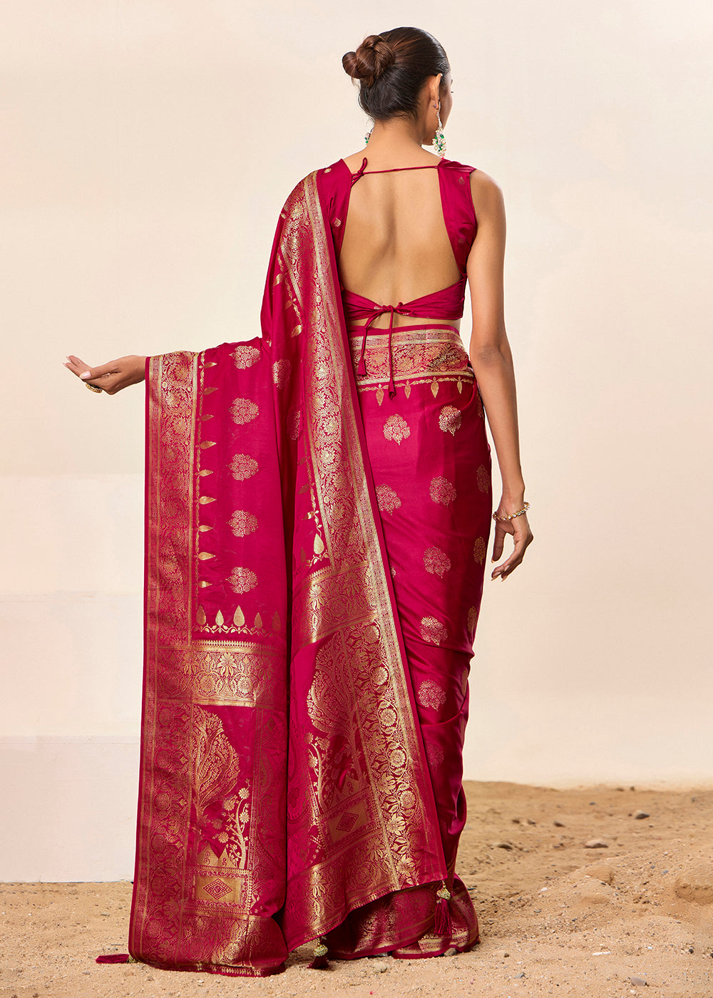 Satin Silk Woven Jacquard Designer Pink Festive Ceremonial Stylish Saree