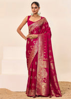 Satin Silk Woven Jacquard Designer Pink Festive Ceremonial Stylish Saree