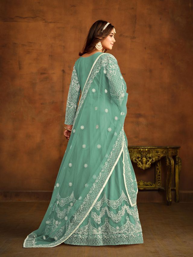 Sea Green Anarkali Suit With Heavy Thread Embroidery Work