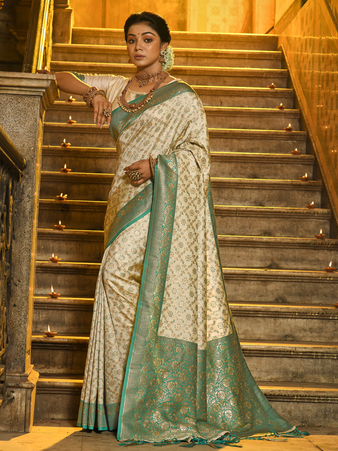 Sea Green Banarasi Silk Saree With Woven Jacquard Designer Ceremonial Saree