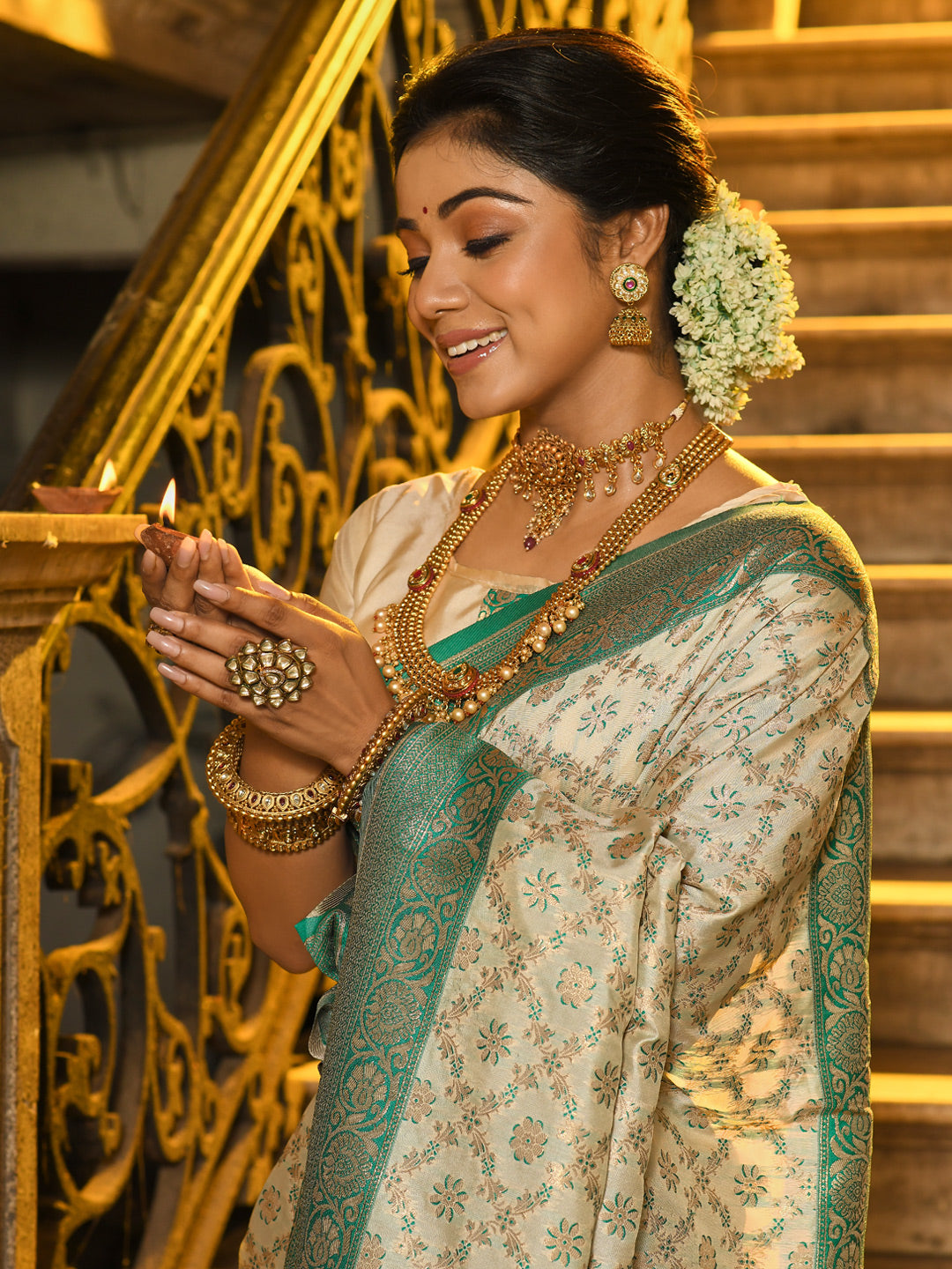Sea Green Banarasi Silk Saree With Woven Jacquard Designer Ceremonial Saree