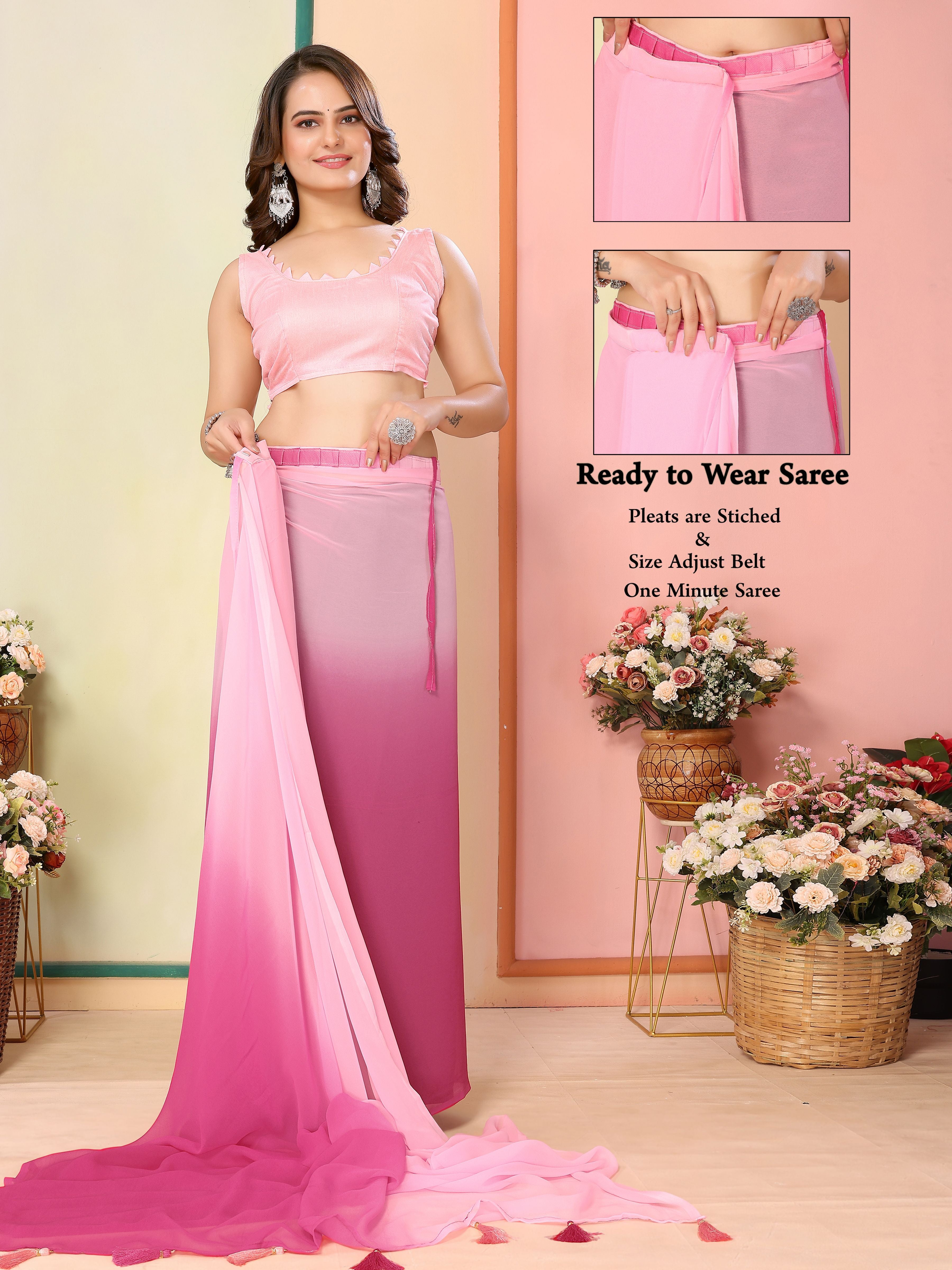 Sea Green Beautiful Pedding Printed Georgette Ready To Wear Saree