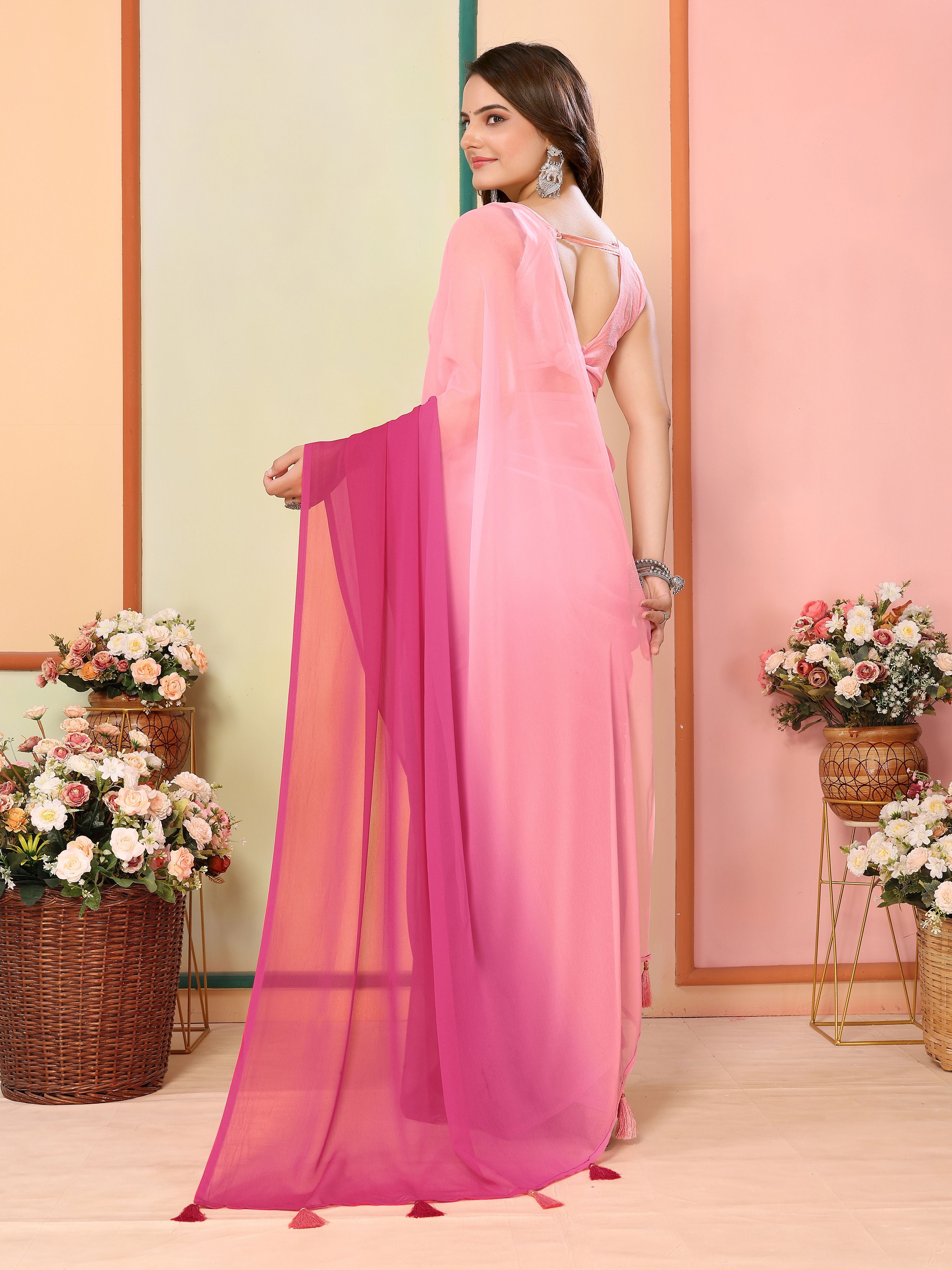 Sea Green Beautiful Pedding Printed Georgette Ready To Wear Saree