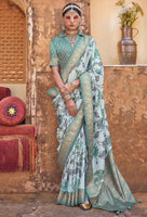 Sea Green Color Pv Silk Saree With  Smart Floral Print