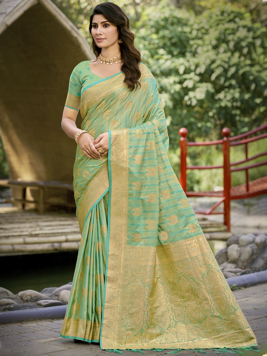 Sea Green Color Woven Soft Silk Saree