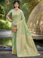 Sea Green Color Woven Soft Silk Saree
