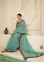 Sea Green Designer Digital Foil Printed Bollywood Style Chiffon Saree
