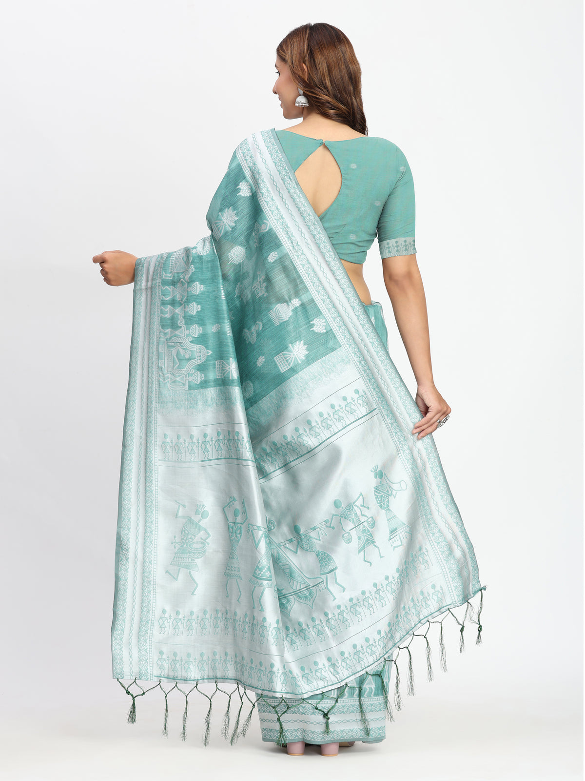 Sea Green Linen Cotton Woven Designer Graceful Ethnic Saree