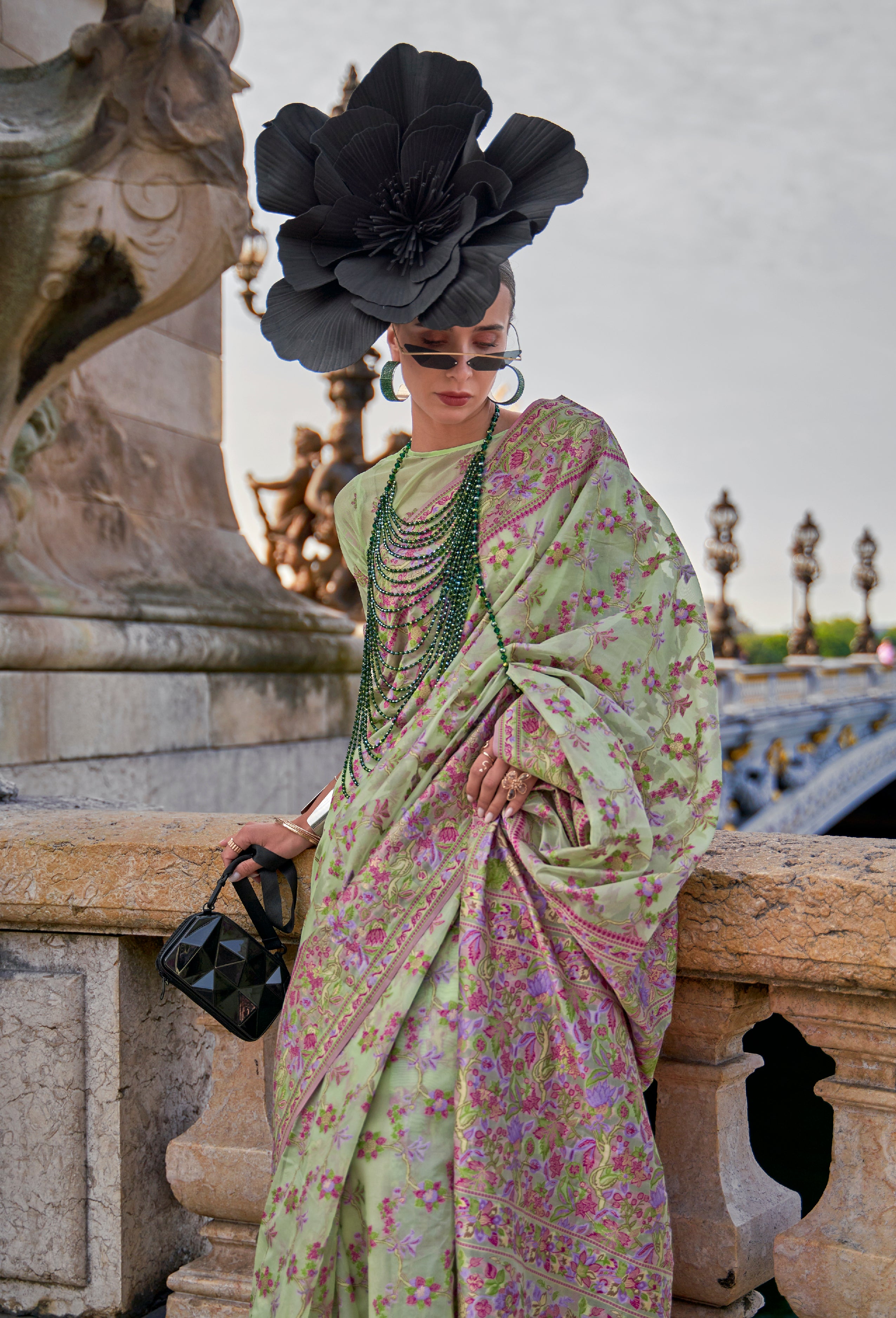 Sea Green Organza Handloom Saree With  Woven Work