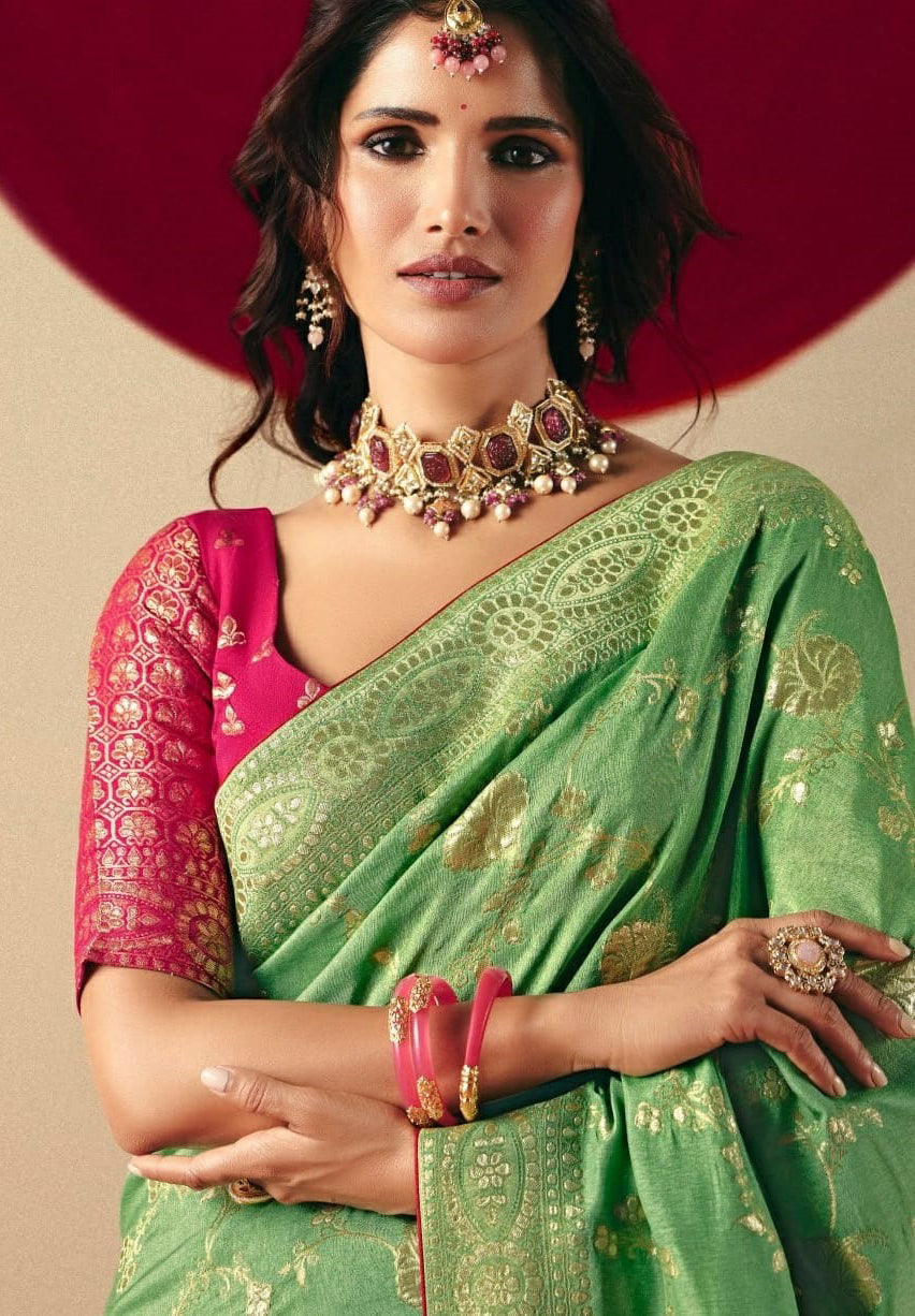 Sea Green Saree With  Jacquard Woven Work