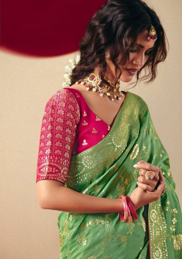 Sea Green Saree With  Jacquard Woven Work