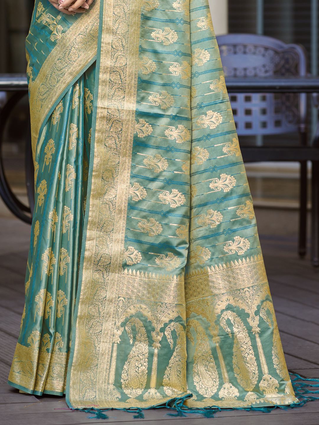 Sea Green Satin Silk Classic Saree