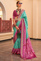 Sea Green Silk Saree With  Digital Patola Print