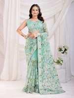 Sea Green Soft Net Designer Thread Embroidery Work Girlie Partywear Saree