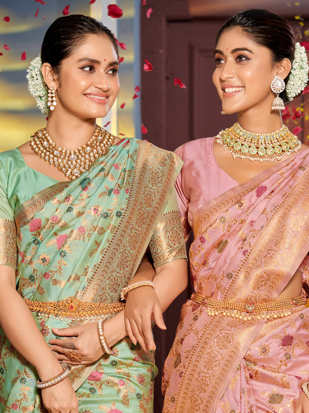 Sea Green Woven Jacquard Designer Banarasi Silk Saree For Ethnic Indian Looks