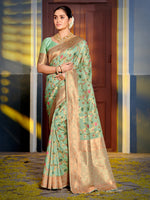 Sea Green Woven Jacquard Designer Banarasi Silk Saree For Ethnic Indian Looks