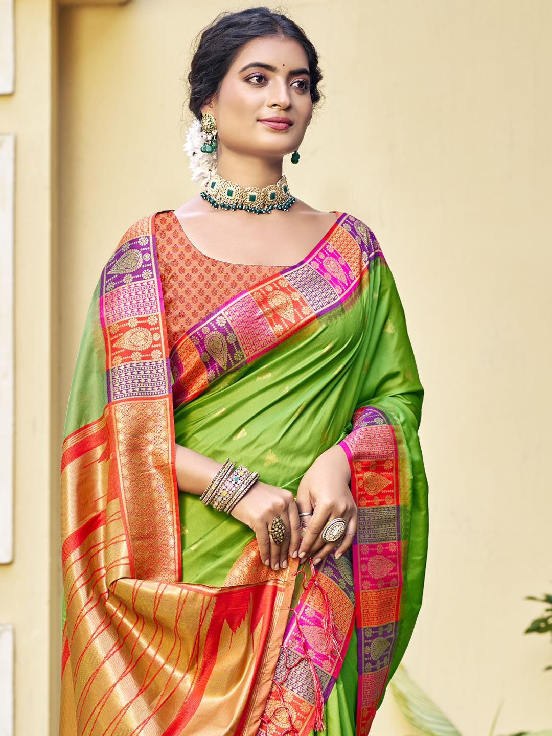Serene Green Blossom Soft Silk Saree