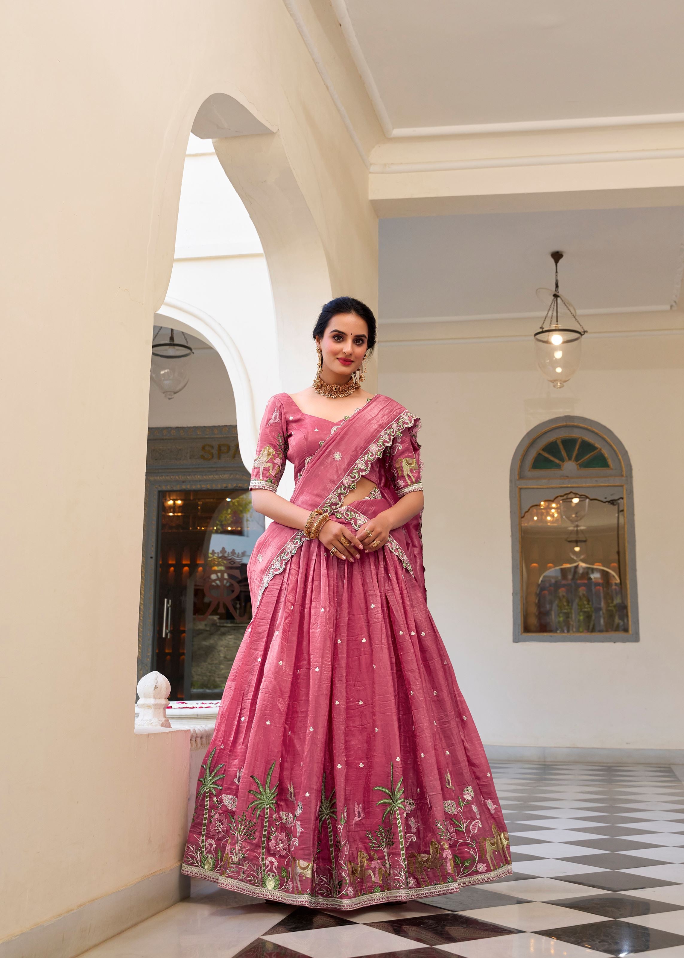 Shine Bold in Pink  Gold Crush Lehenga with Sequin & Thread Detailing