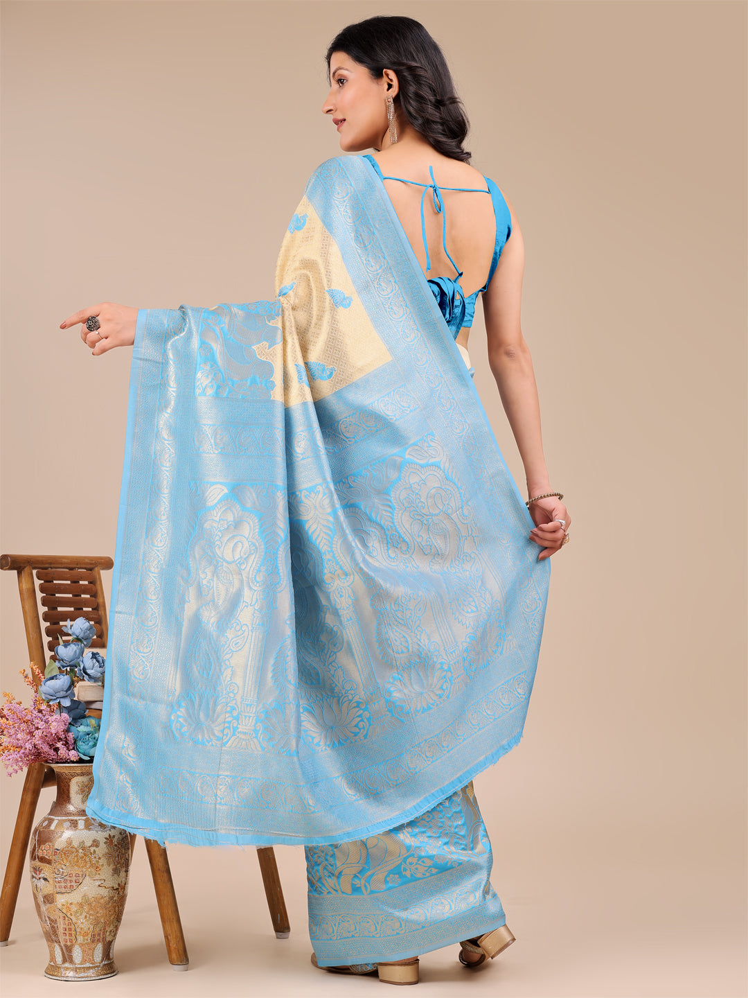 Sky Blue Banarasi Silk Woven Jacquard Designer Graceful Ceremonial Saree