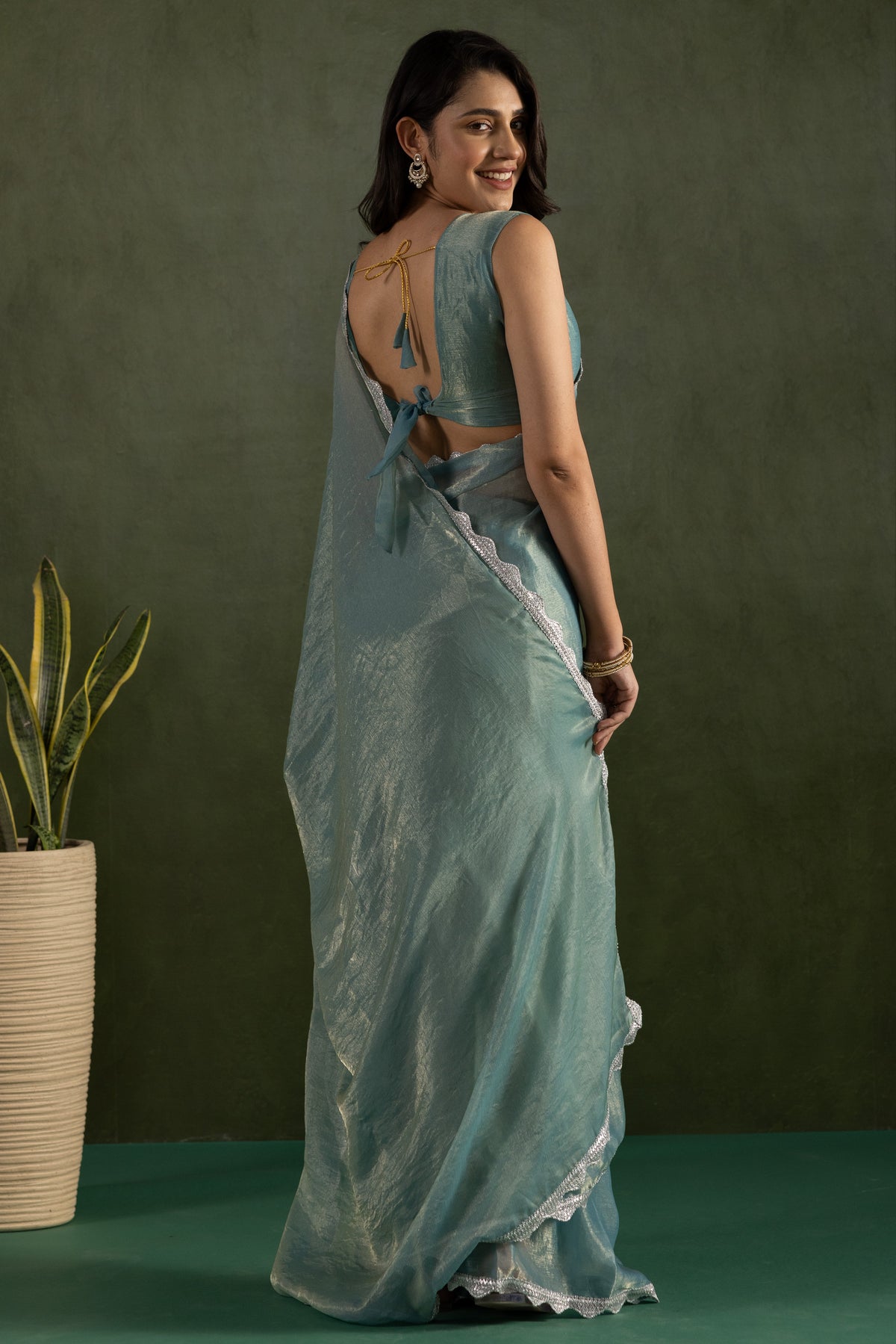 Pastel Blue Chiffon Ready To Wear Saree For Graceful Bollywood Style Saree
