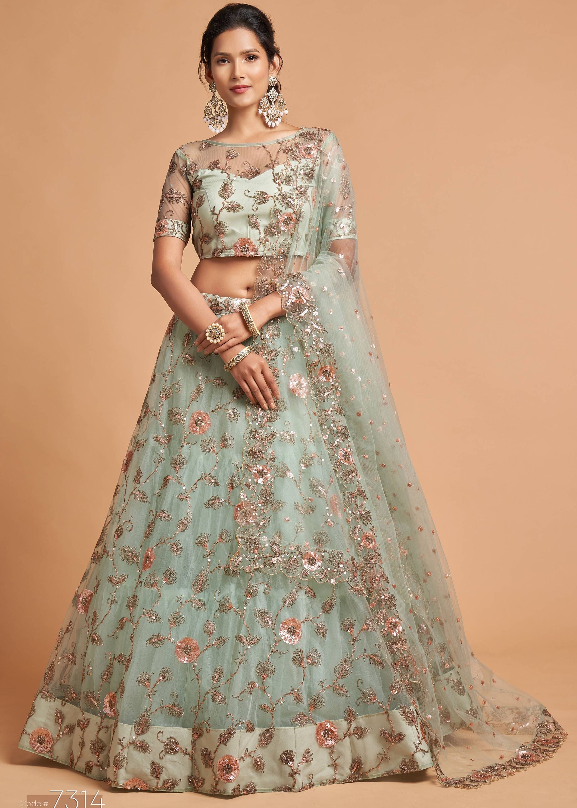 Sky Blue Lehenga Choli With Zari, Dori And Multiple Sequins Embroidery Work
