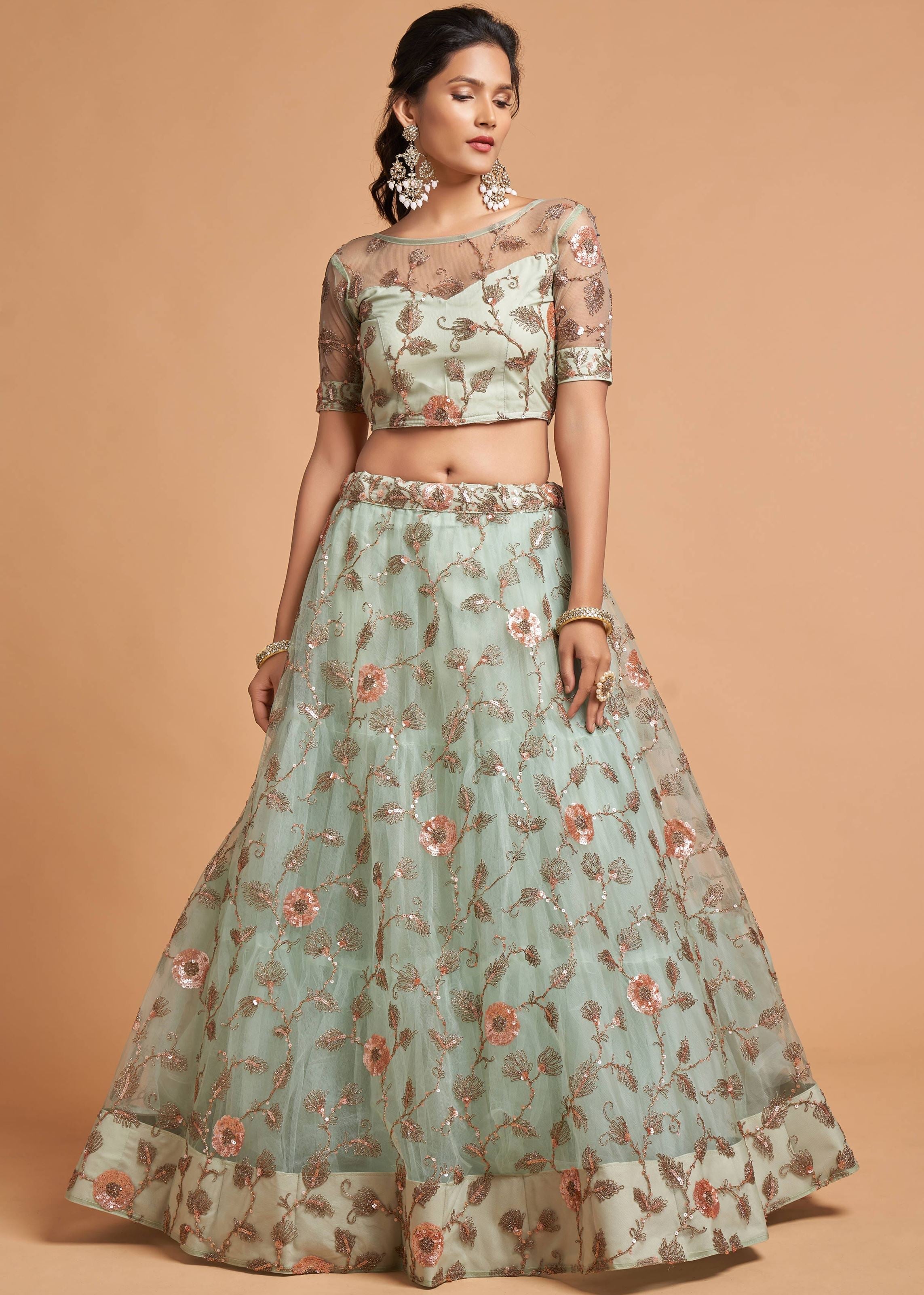 Sky Blue Lehenga Choli With Zari, Dori And Multiple Sequins Embroidery Work