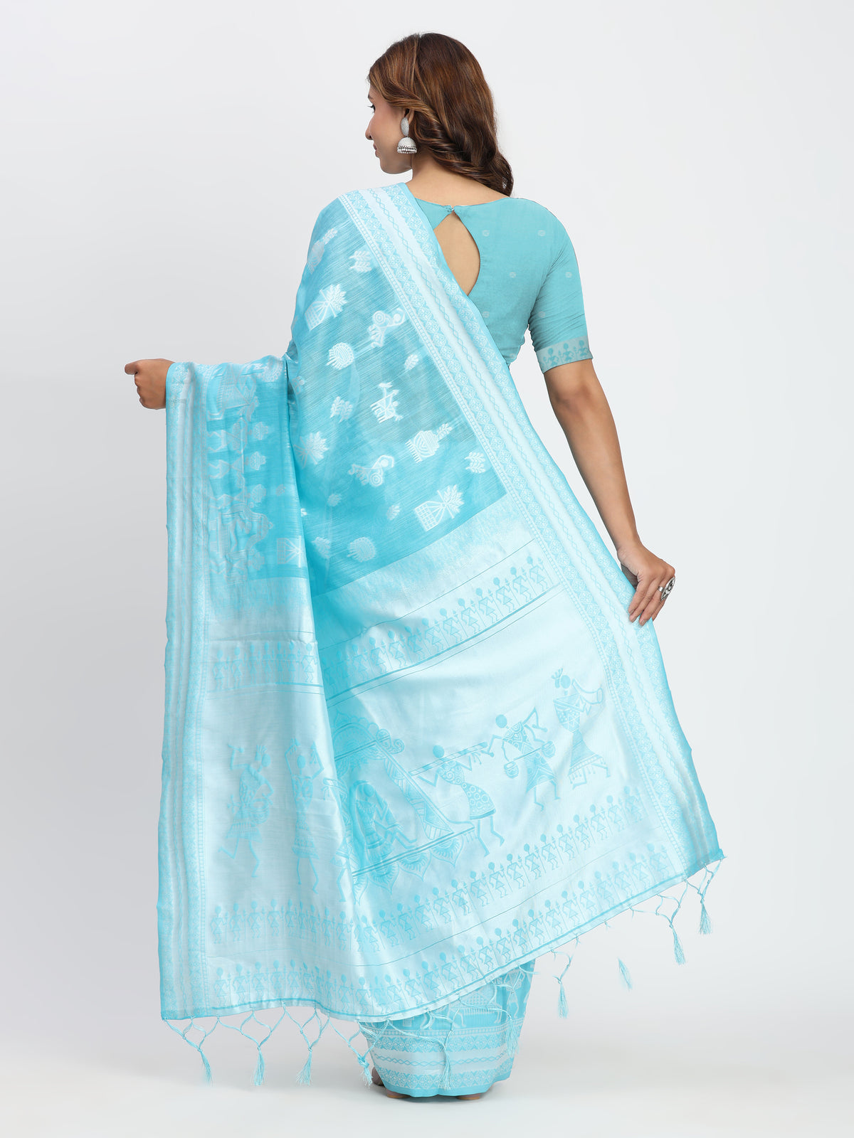 Sky Blue Linen Cotton Woven Designer Graceful Ethnic Saree