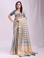 Sky Blue Organza Woven Patta Designer Trendy Ethnic Saree