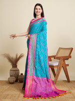 Sky Blue Patola Silk Woven Meenakari Designer Partywear Saree