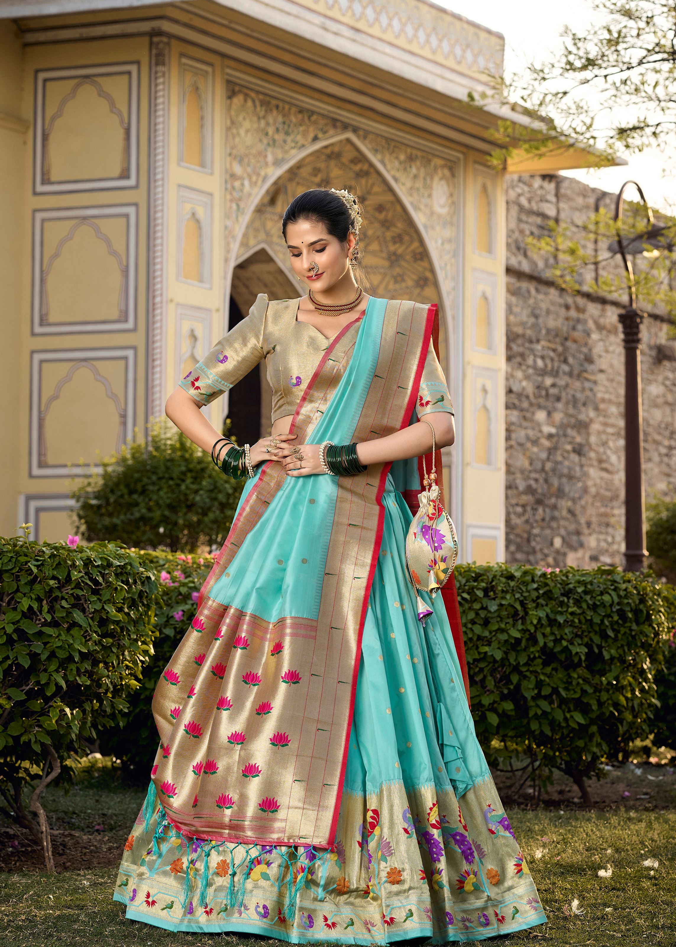 Sky Blue Perfection Traditional Jacquard Silk Lehenga With Timeless Zari Elegance
