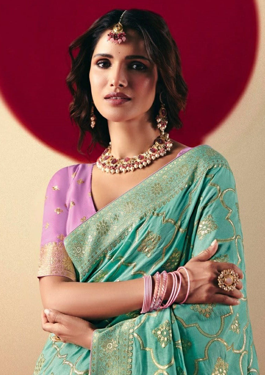 Sky Blue Saree With  Jacquard Woven Work