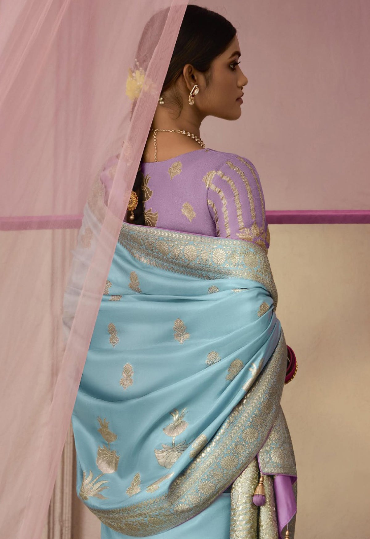 Sky Blue Saree With Jacquard Woven Work