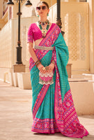 Sky Blue Silk Saree With  Digital Patola Print