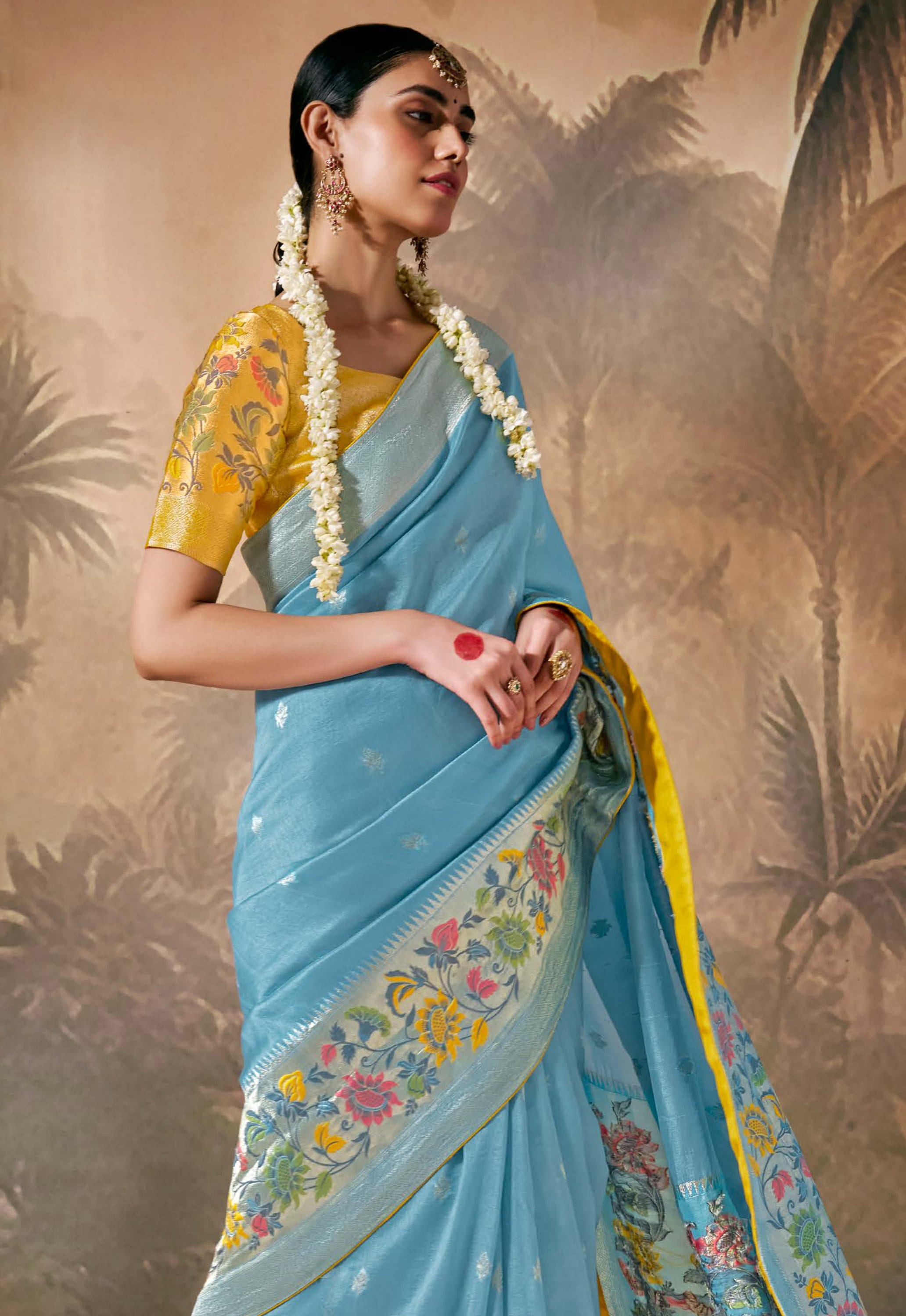 Sky Blue Silk Saree With  Jacquard Woven