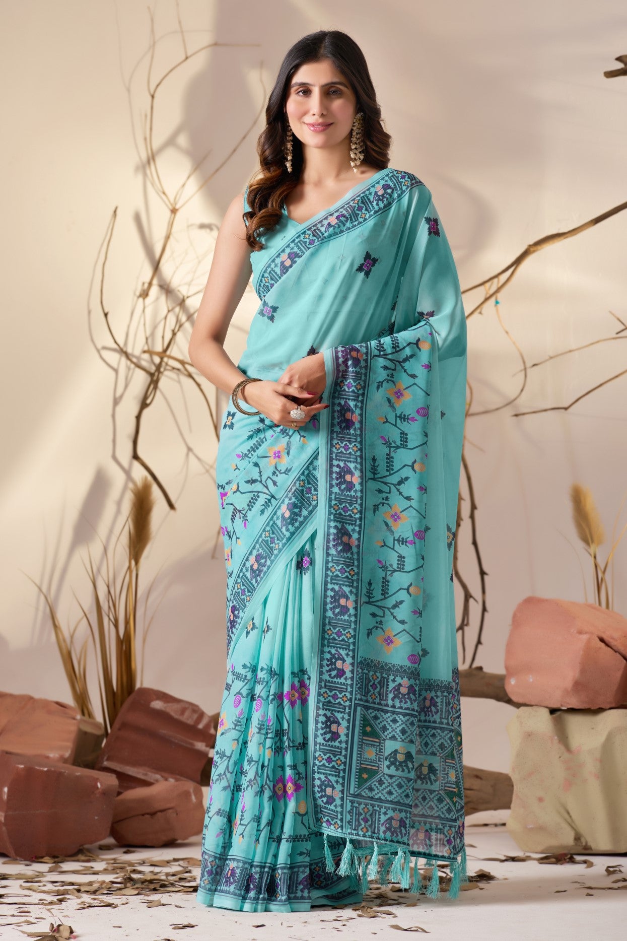 Sky Blue Soft Georgette Saree With Digital Printed Premium Classic Saree