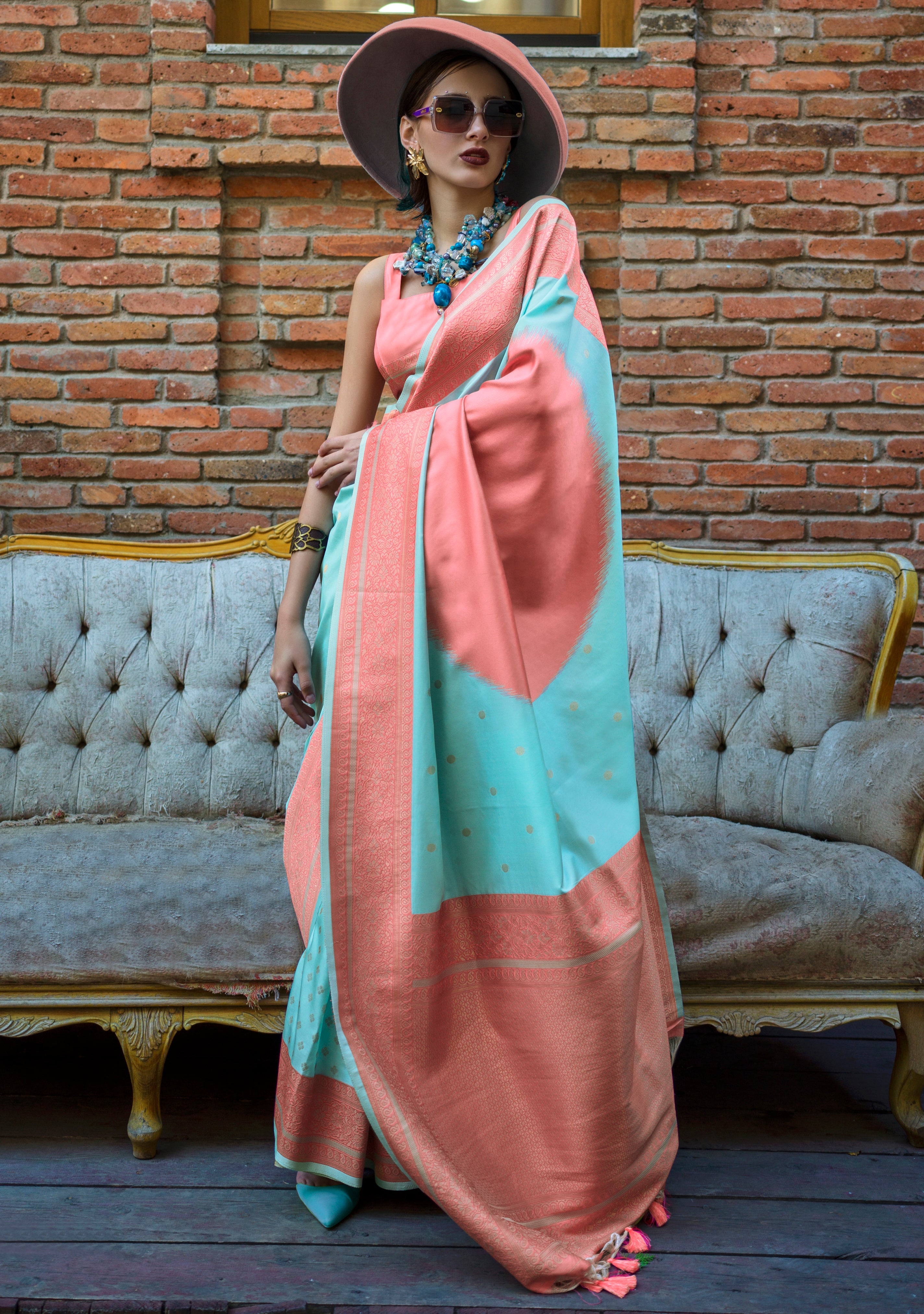 Sky Blue Soft Silk Saree with Jacquard Woven Work