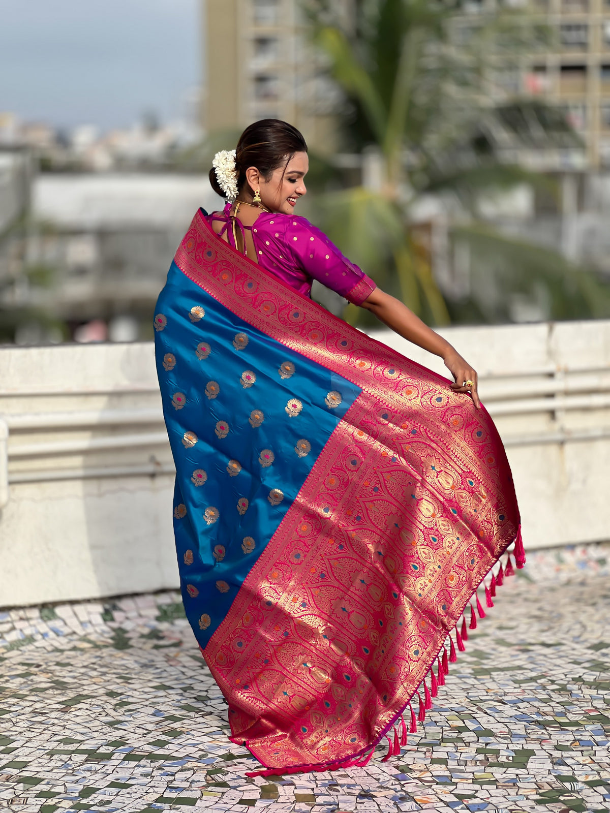 Sky Blue Soft Silk Woven Meenakari Designer Trending Partywear Saree