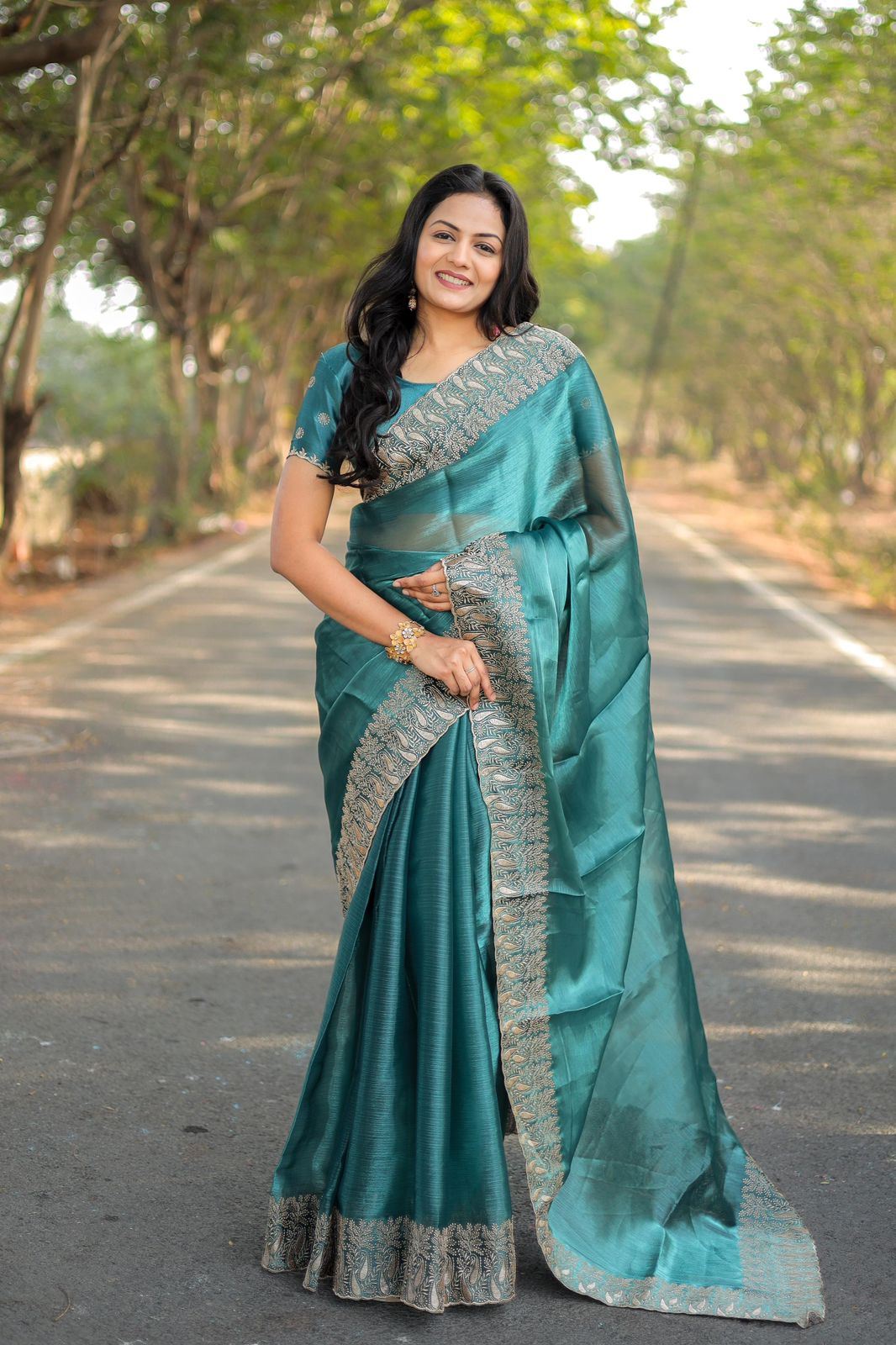 Sky Colour Burburry Silk Heavy Work Saree