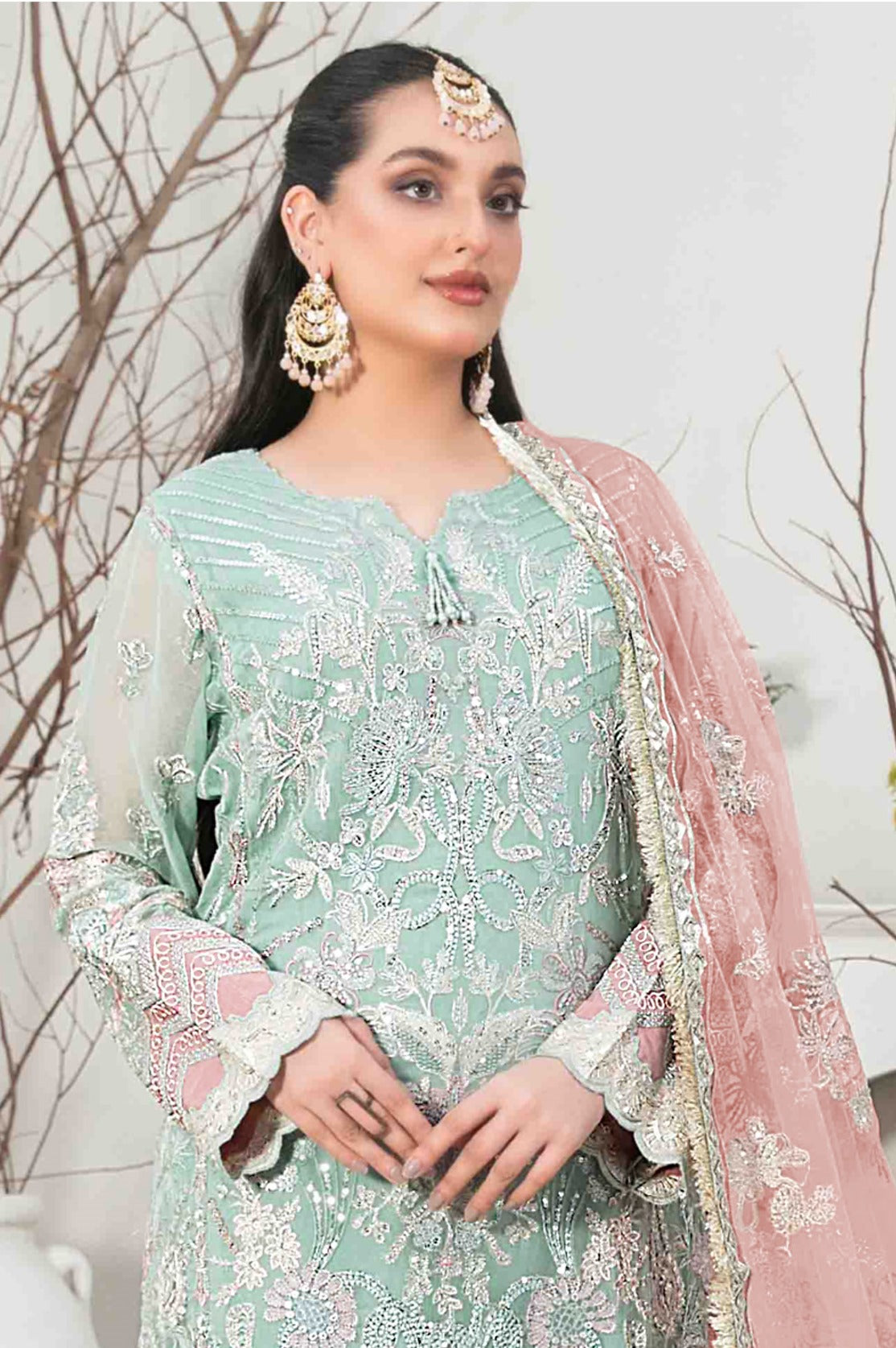 Sky Pakistani Salwar Suit With Heavy Embroidery Work