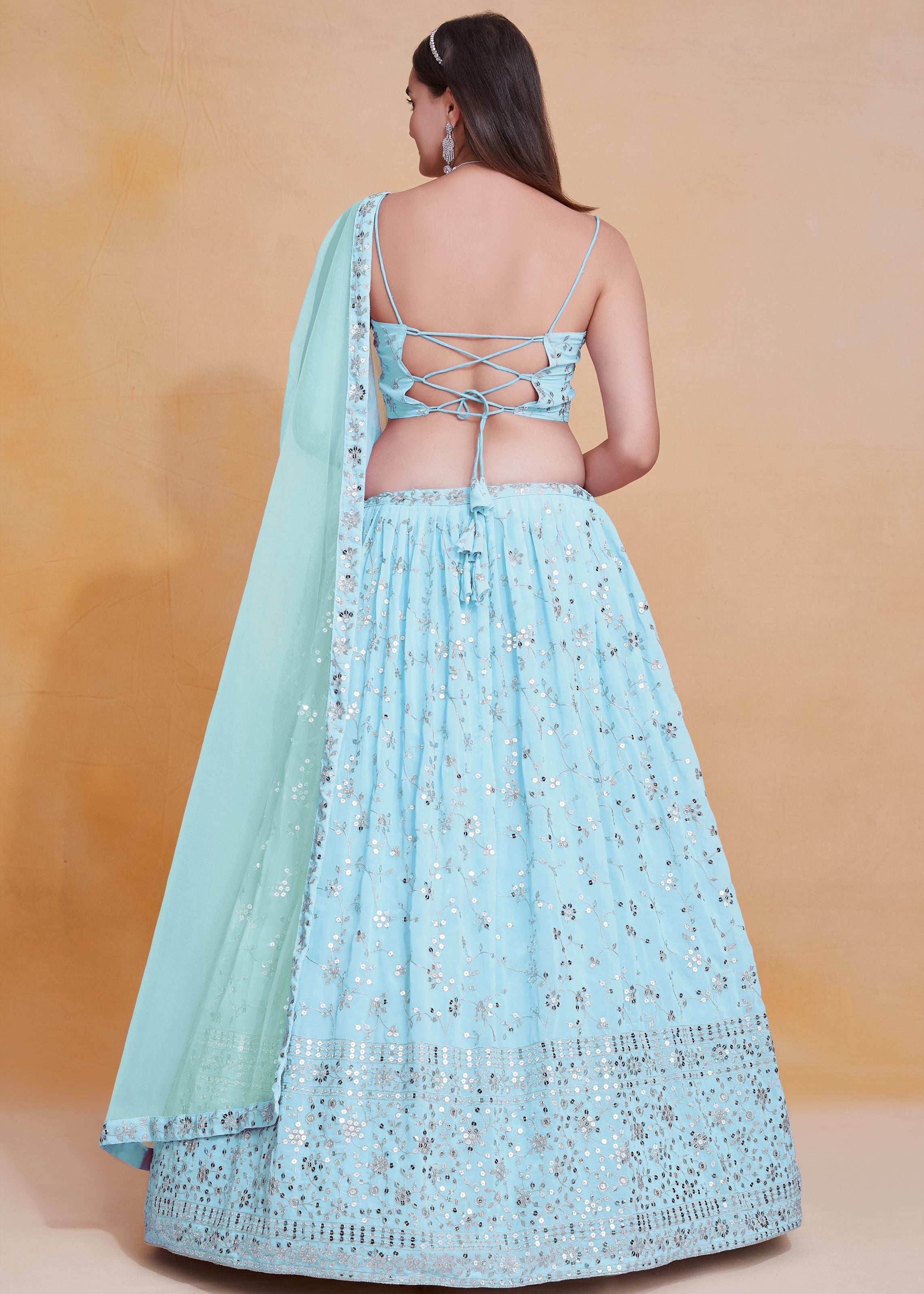 Skyblue  Georgette Sequence Embroidery Work Lehenga Choli
