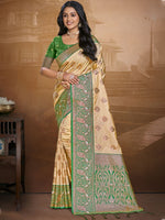 Soft Beige and Tranquil Teal Silk Saree