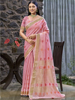 Soft Blossom Pink Colour Linen Saree
