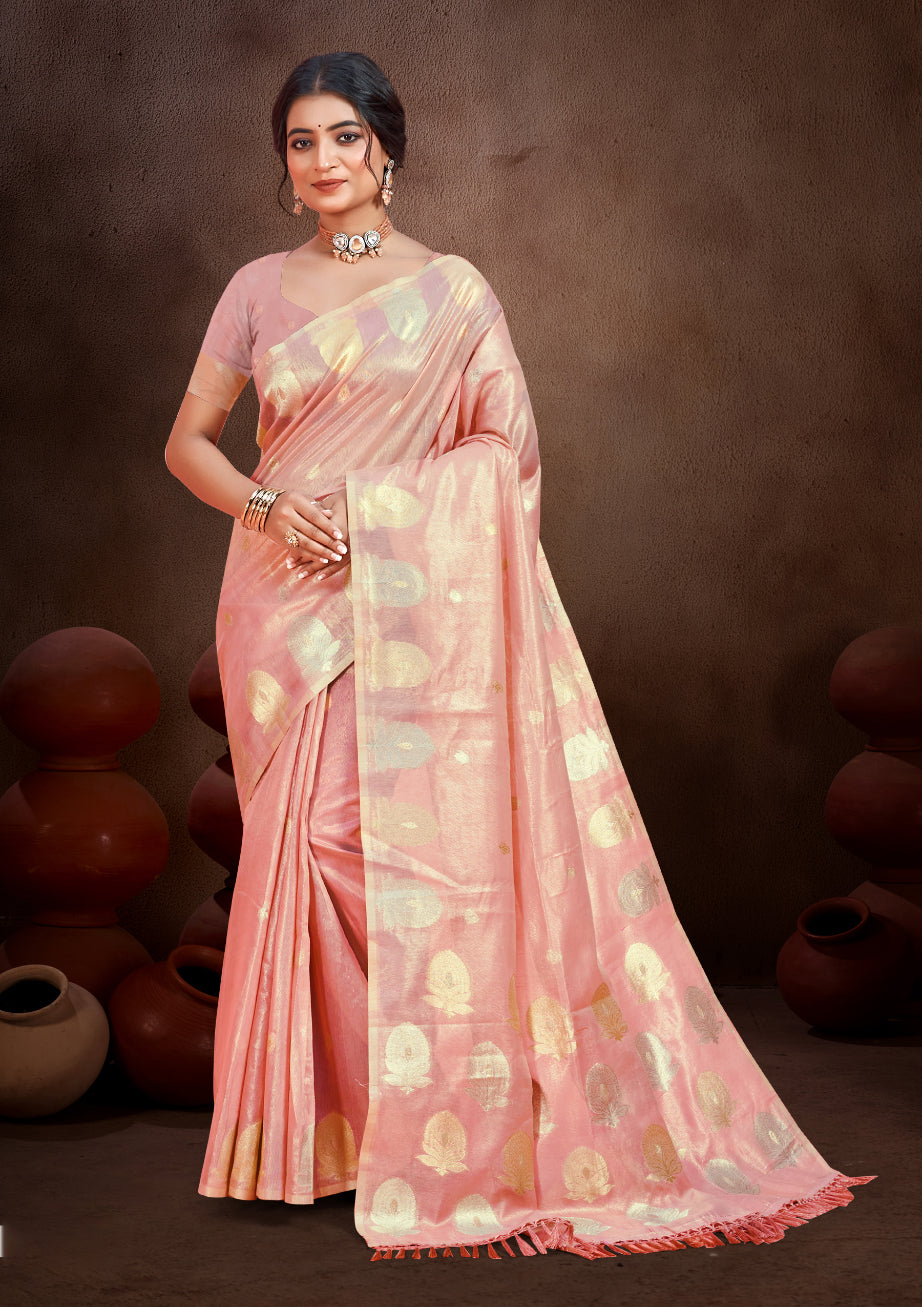 Sophisticated Peach Munga kota Festival Saree for Women
