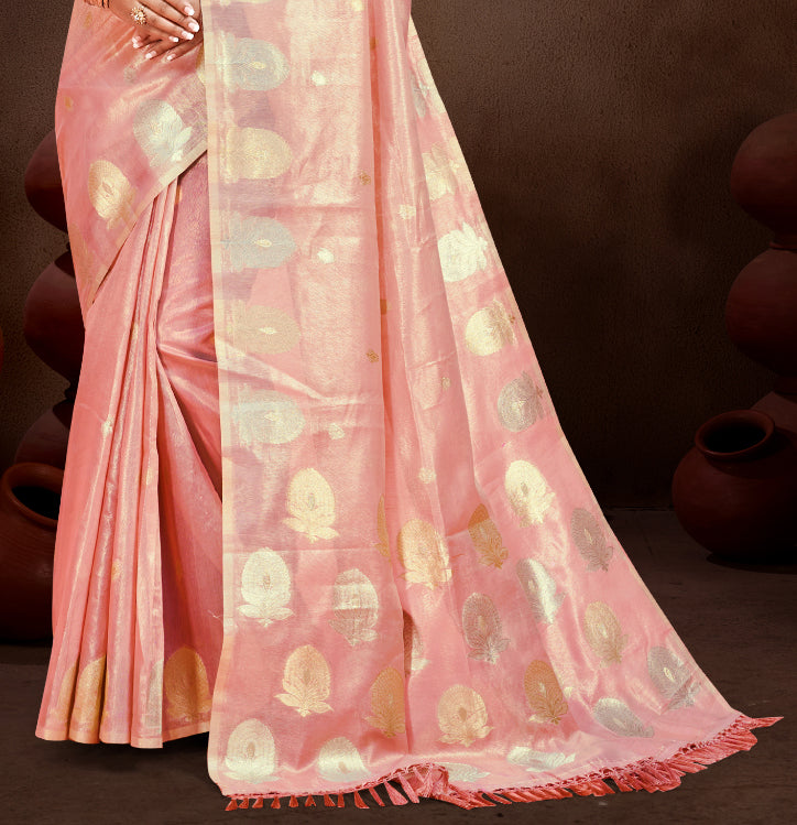 Sophisticated Peach Munga kota Festival Saree for Women