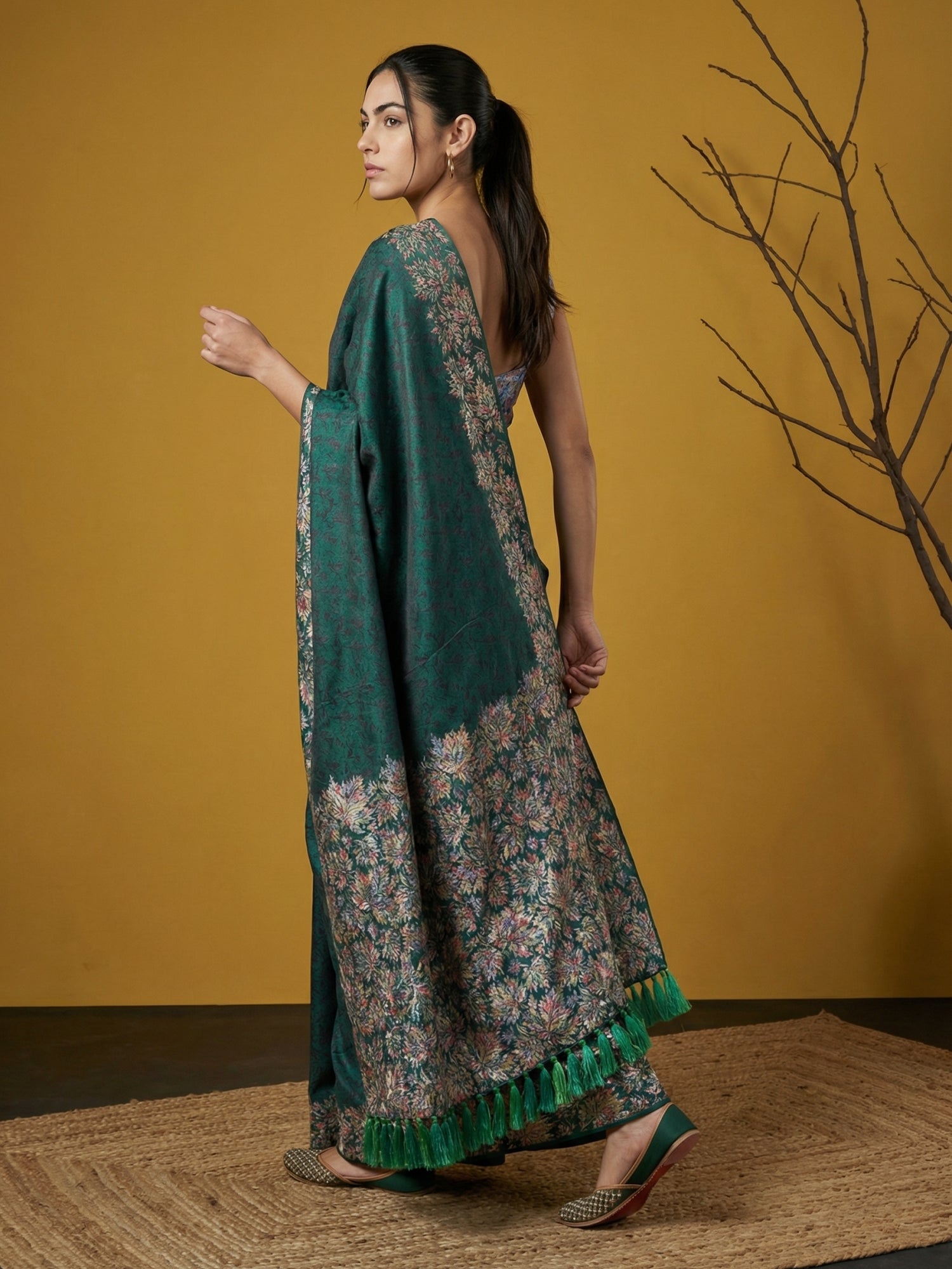 Sophisticated Teal Soft Silk Saree with Modern Print & Woven Work