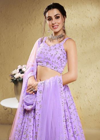 Spectacular Lavender Embroidered Georgette Bridesmaid Lehenga Choli