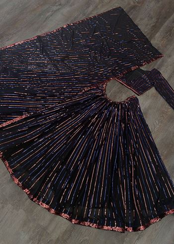 Stunning Black Sequins Georgette Reception Wear Lehenga Choli