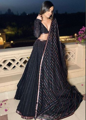 Stunning Black Sequins Georgette Reception Wear Lehenga Choli