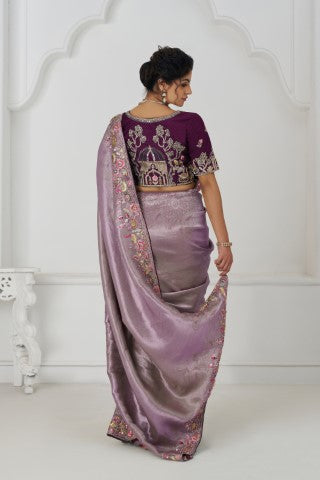 Stunning Mauve Color Saree With Multi-Thread And Sequins Embroidery